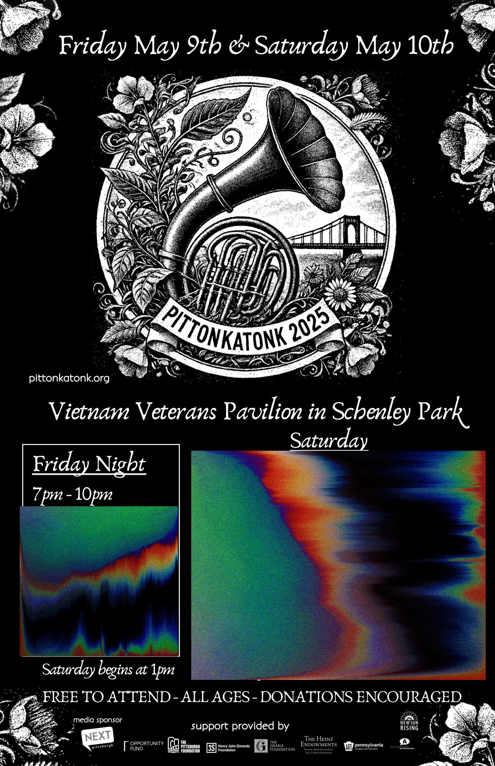 Pittonkatonk event poster 2025</p>
<p>Pittonkatonk Celebrates 12 Years of Community, Music, and Social Justice<br />
Pittsburgh PA – May 9-10, 2025 – The highly anticipated 12th Annual Pittonkatonk May Day Brass Picnic returns to Vietnam Veterans Pavilion, bringing together a vibrant fusion of music, activism, and community spirit. Known for its unique blend of brass bands, cultural performances, and social justice advocacy, Pittonkatonk invites over 8,000 attendees to join in celebrating music and collective action.<br />
This year’s festival promises an even more exciting lineup, featuring world-renowned brass ensembles, global music, local musicians, and engagement for all ages. As always Pittonatonk collaborates with organizations dedicated to fostering social and environmental justice.<br />
What to Expect at Pittonkatonk 2025:<br />
Unforgettable Performances: A diverse lineup of brass bands and cultural performers from around the globe.<br />
Community Engagement: Opportunities to connect with local and regional organizations advocating for change.<br />
Family-Friendly Activities: Interactive music workshops, sessions, and more.<br />
Food and Vendors: Enjoy delicious local food and drinks from regional vendors.<br />
“Pittonkatonk is more than a music festival—it’s a platform for grassroots collaboration, cultural expression, and social impact,” says festival director Pete Spynda. “We are proud to bring people together in an inclusive, celebratory space that inspires action and solidarity.”<br />
Event Details:<br />
Date: Saturday, May [insert exact date], 2025<br />
Time: 1pm ish - 10pm ish<br />
Location: Vietnam veterans Pavilion Schenley Park<br />
Admission: Free and open to the public! (Donations encouraged to support the festival’s mission.)<br />
Support Pittonkatonk:<br />
Pittonkatonk thrives thanks to the support of its generous donors and community sponsors. To contribute to this year’s event or learn about sponsorship opportunities, visit pittonkatonk.org.<br />
About Pittonkatonk:<br />
Founded in 2014, Pittonkatonk is a grassroots music festival and community initiative that unites musicians, activists, and attendees to amplify the voices of underrepresented groups. By blending music and social justice, Pittonkatonk creates a space where everyone can participate in building a more equitable and inclusive society.<br />
Join the Movement:<br />
Stay updated on the latest announcements, artist lineups, and more by following Pittonkatonk on @pittonkatonk .<br />
Let’s make May 2025 a month to remember—where the power of music meets the call for change.<br />
VIDEO CLIPS: https://www.youtube.com/watch?v=egQEUXqGK8E</p>
<p>